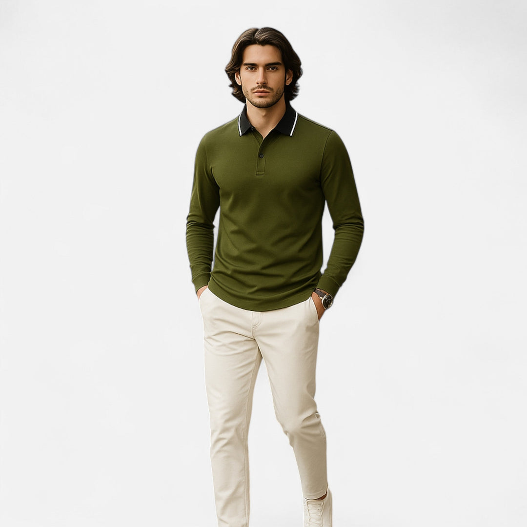 Herren Langarm Polo-Oberteil mit Kragen | Modern