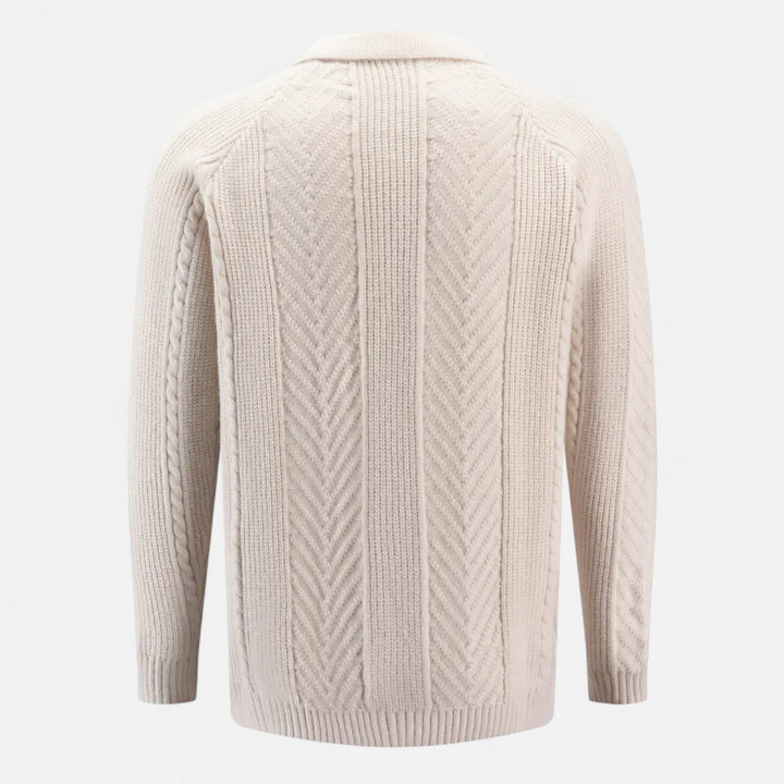Herren Langarm Strick Polo Pullover mit Knöpfen | Gemustert