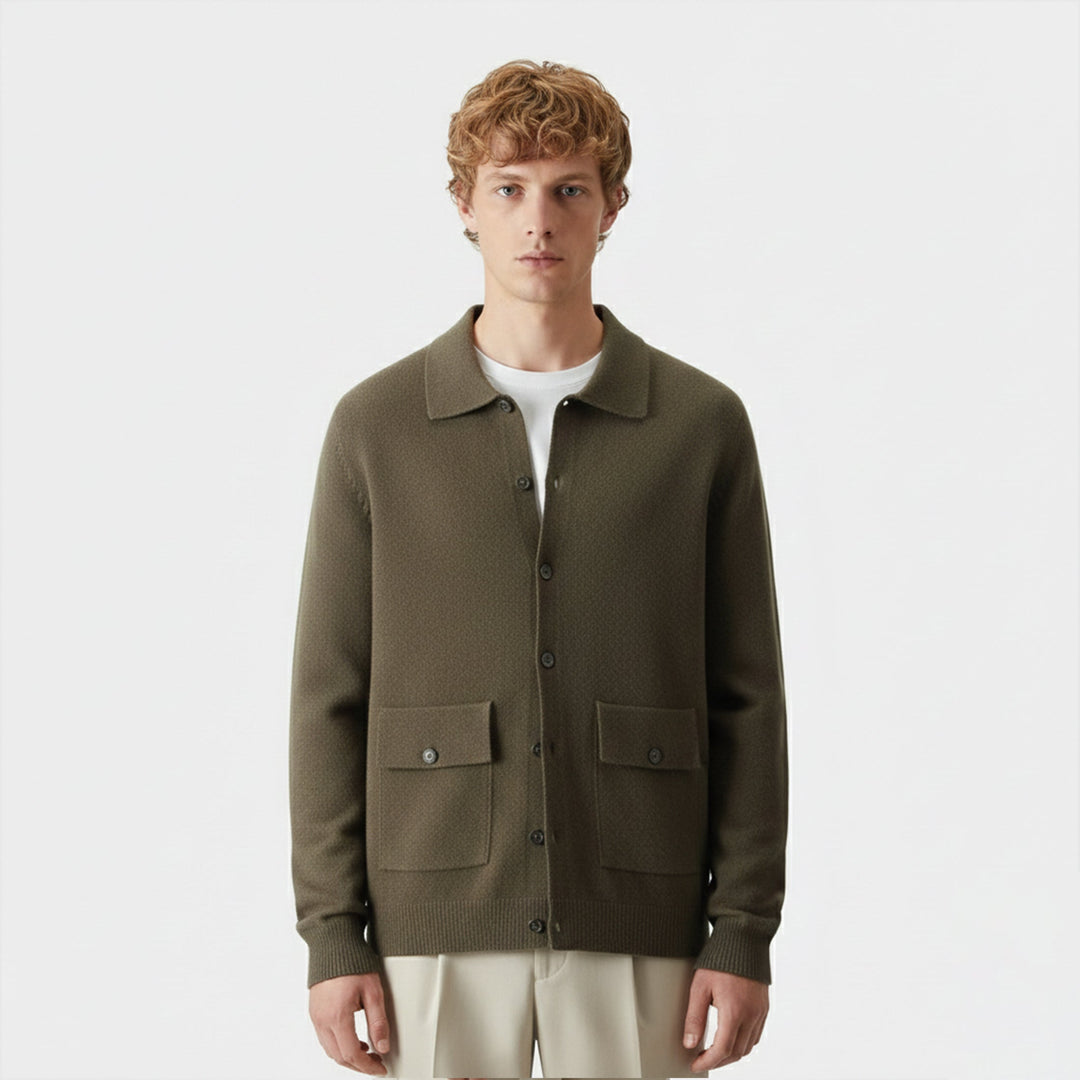 Herren Langarm Strickjacke mit Kragen und Knöpfen | Freizeit