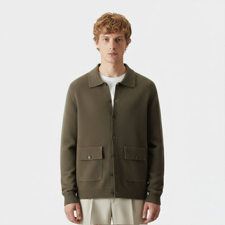 Herren Langarm Strickjacke mit Kragen und Knöpfen | Freizeit