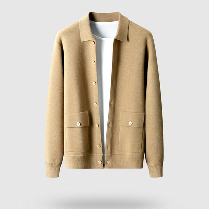 Herren Langarm Strickjacke mit Kragen und Knöpfen | Freizeit