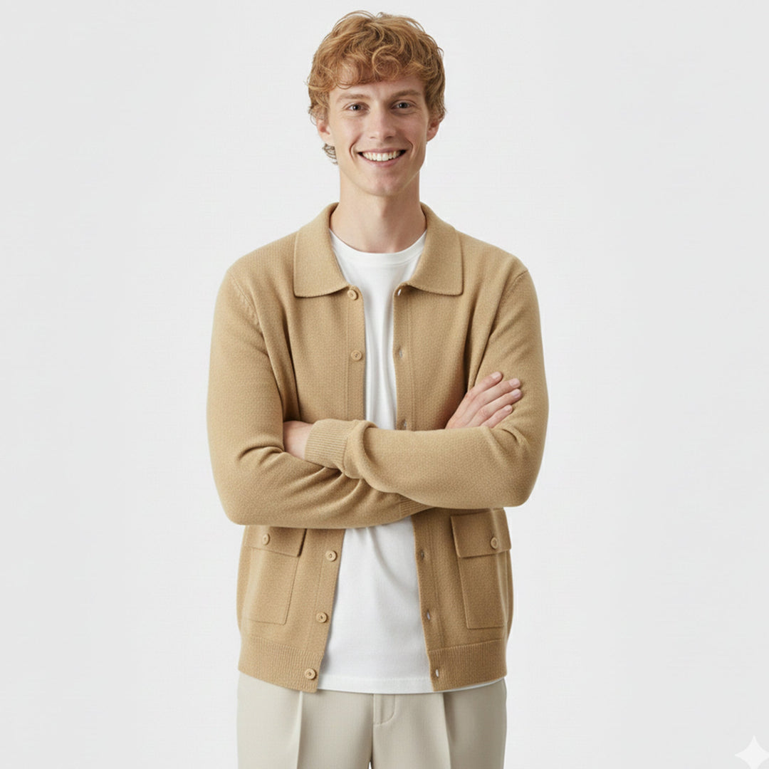 Herren Langarm Strickjacke mit Kragen und Knöpfen | Freizeit