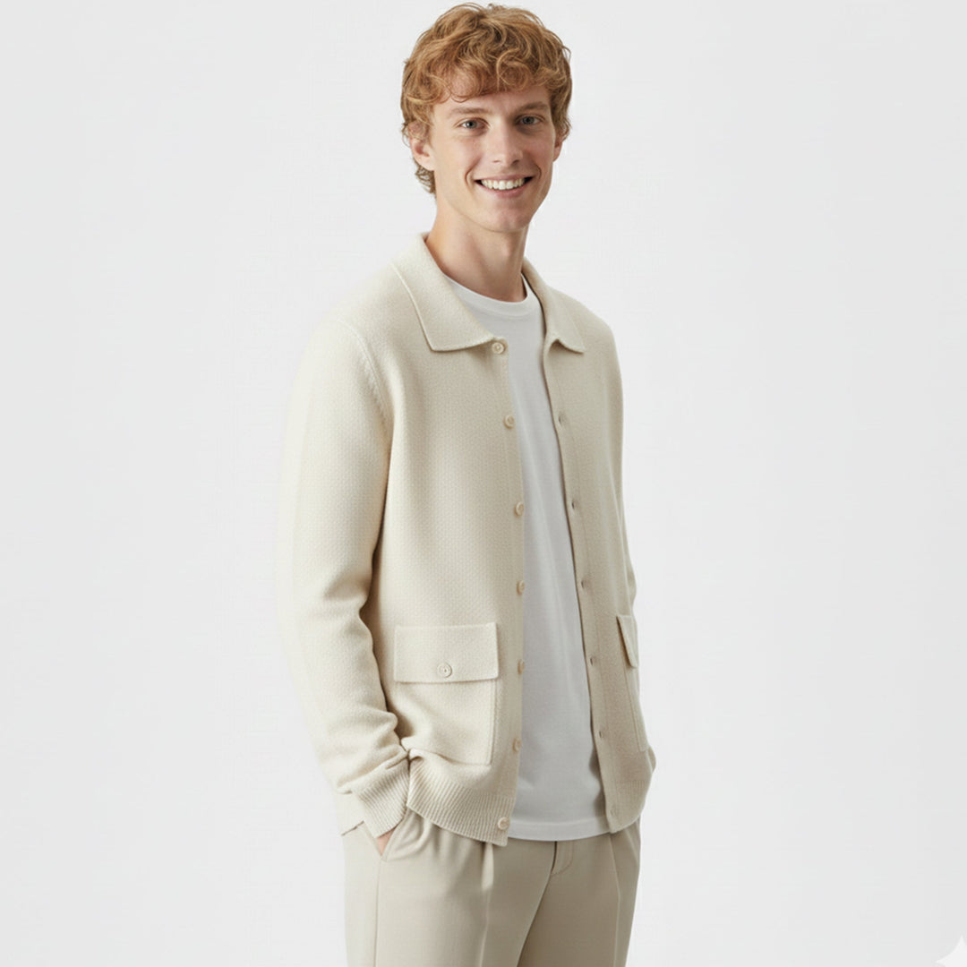 Herren Langarm Strickjacke mit Kragen und Knöpfen | Freizeit