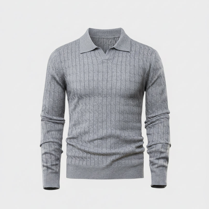 Herren Langarm Strickpullover mit V-Ausschnitt und Kragen | Klassischer Stil