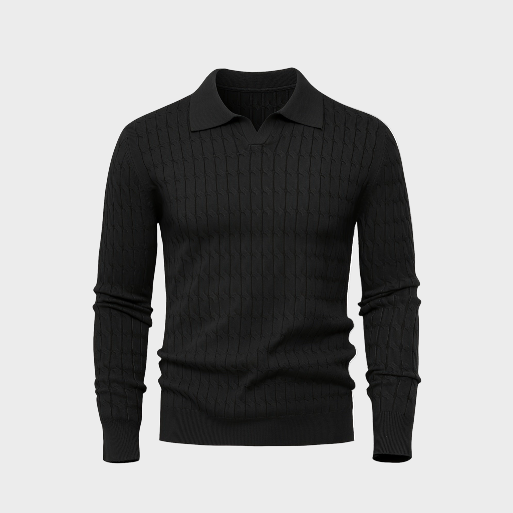 Herren Langarm Strickpullover mit V-Ausschnitt und Kragen | Klassischer Stil