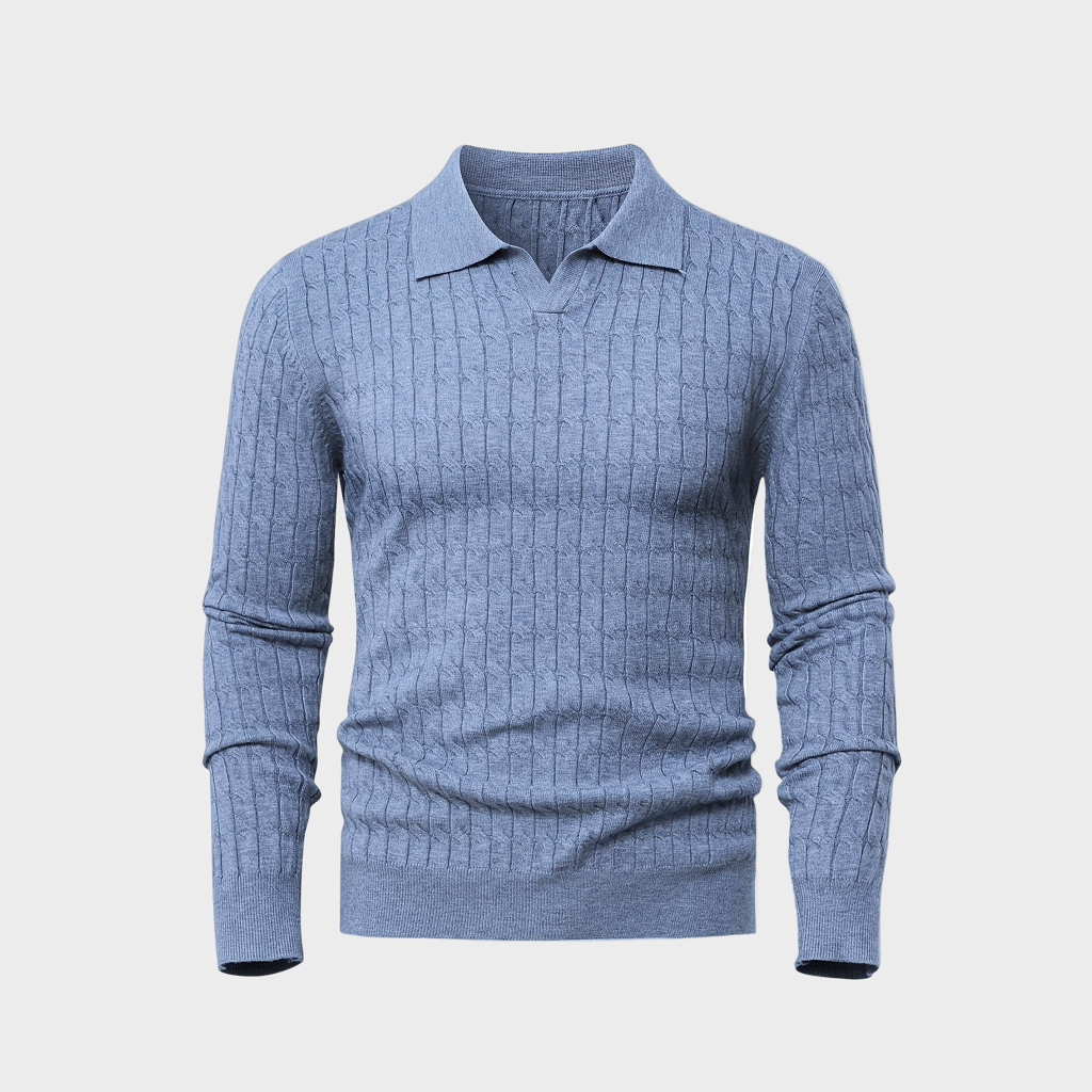 Herren Langarm Strickpullover mit V-Ausschnitt und Kragen | Klassischer Stil