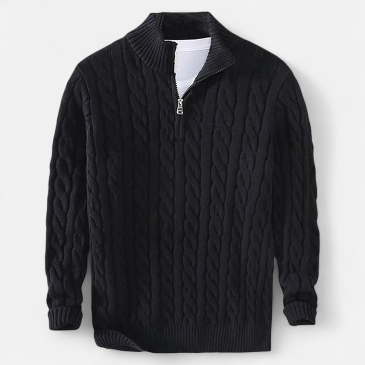 Herren Langarm Strickpullover mit Viertelreißverschluss | Warm