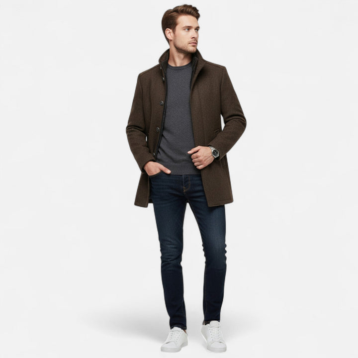 Herren Mantel mit hohem Kragen und Knopfleiste | Langarm