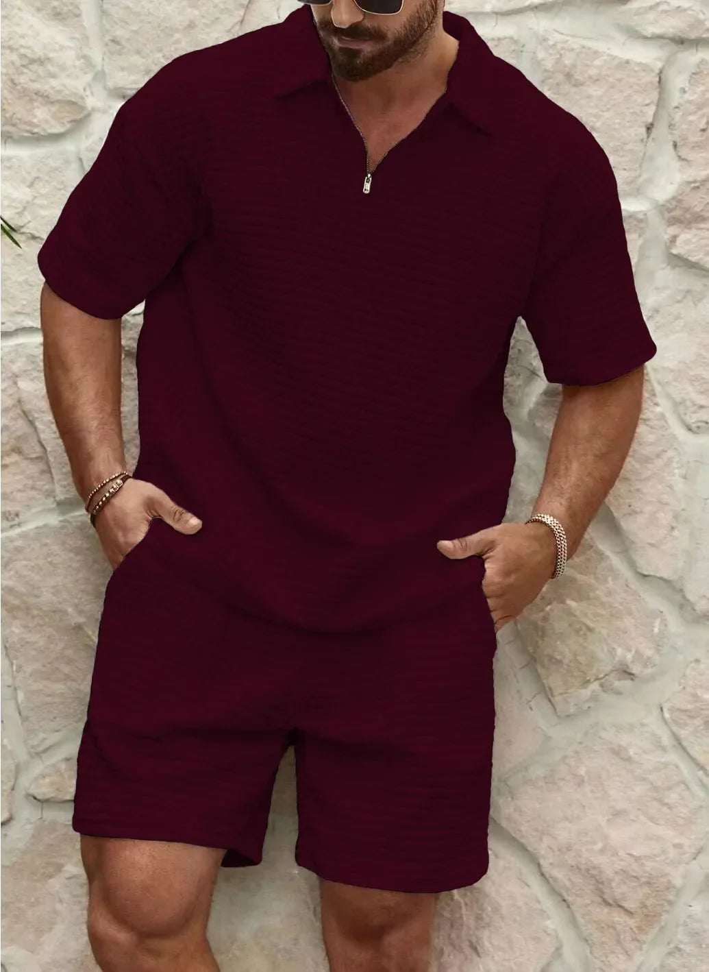 Herren Polo-Set mit Reißverschluss und Kragen & Shorts | Sommer