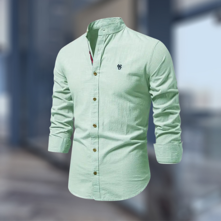 Leon | Men's Long Sleeve Polo Shirt with Stand-Up Collar