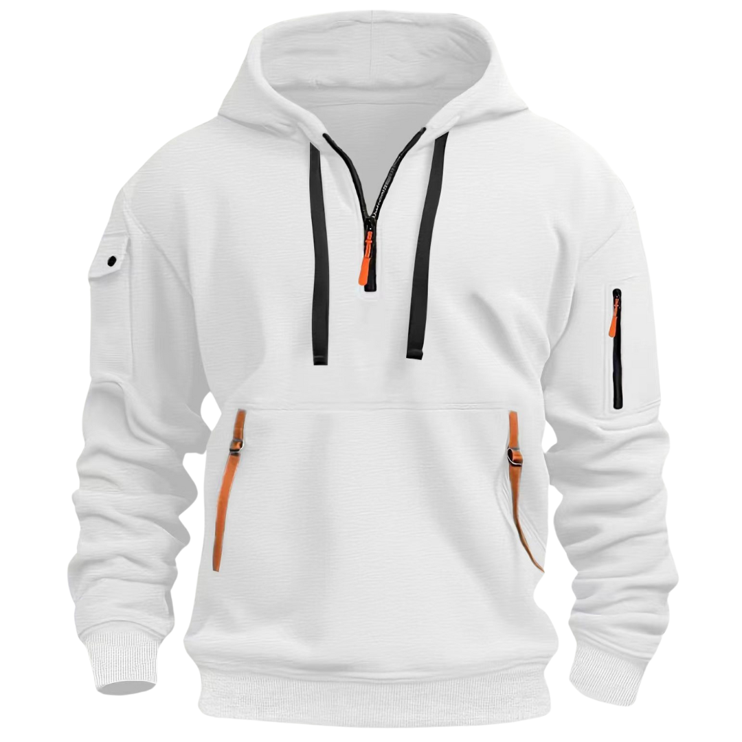 Hoodie für Herren mit Viertelreißverschluss - weiß