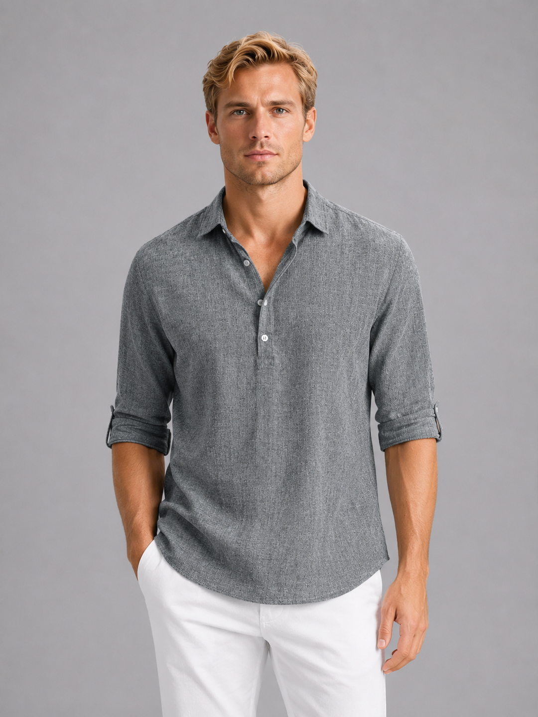 Oscar | Herren Langarmhemd im Leinen-Look mit lockerer Passform
