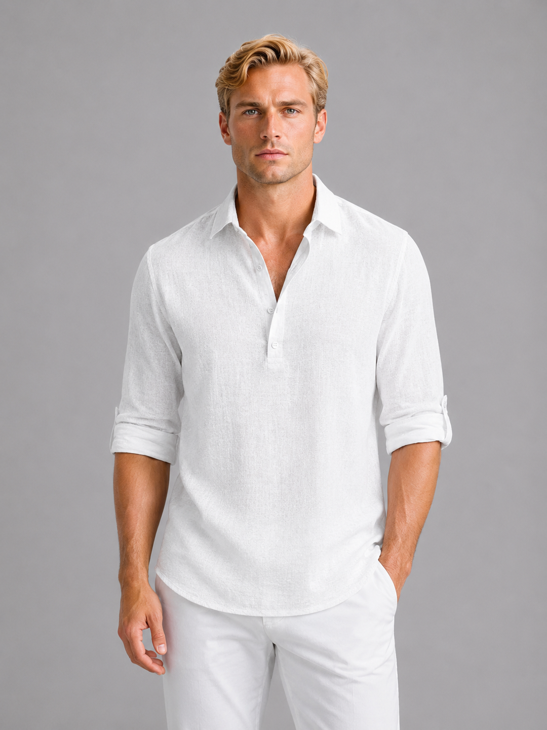 Oscar | Herren Langarmhemd im Leinen-Look mit lockerer Passform