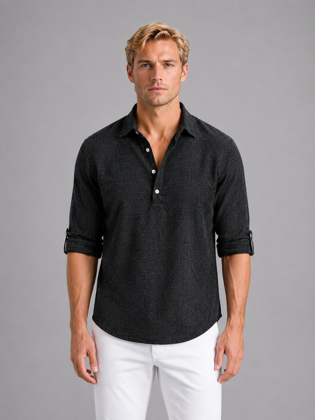 Oscar | Herren Langarmhemd im Leinen-Look mit lockerer Passform