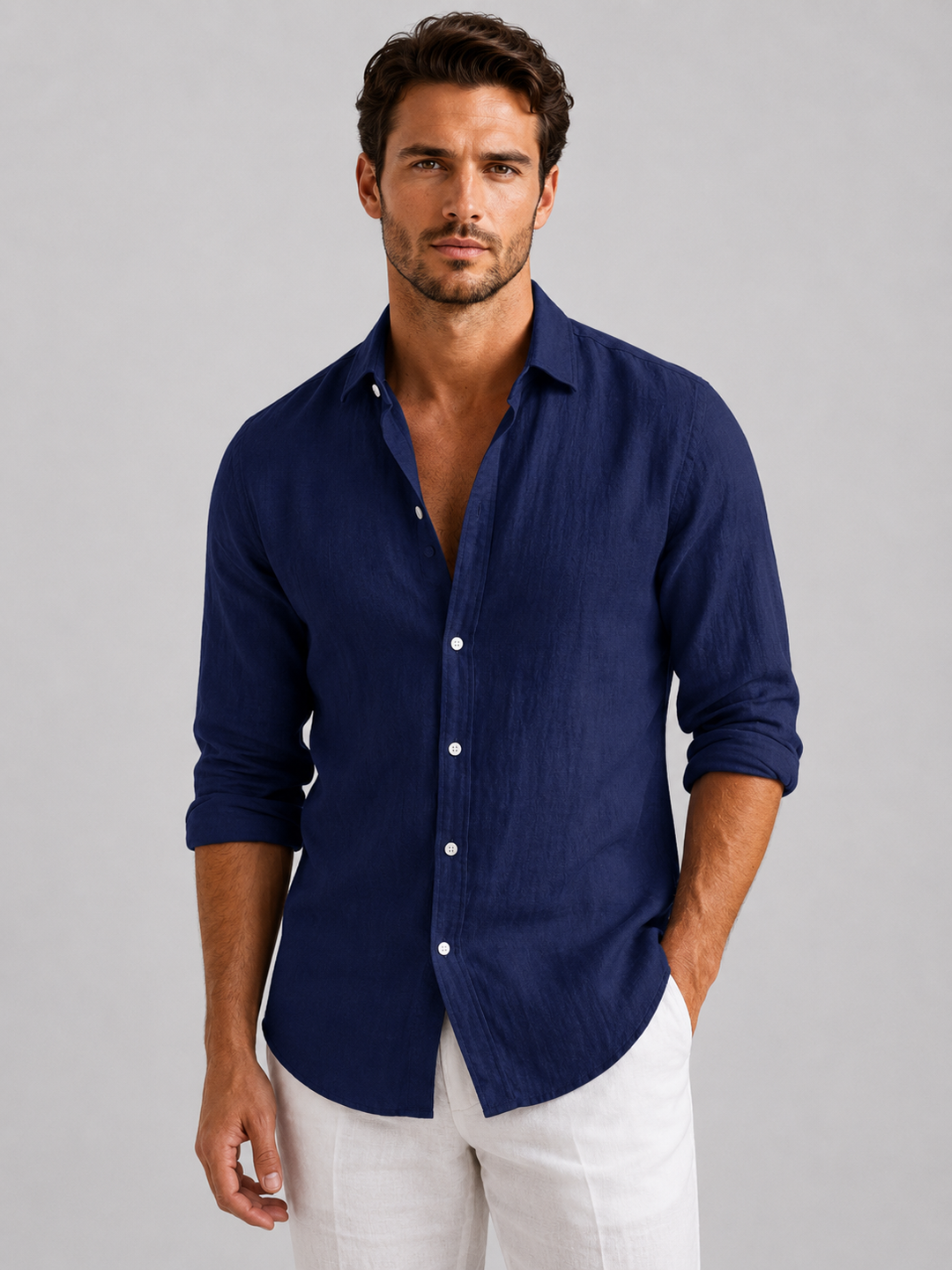 Lucas | Herren Sommerhemd im Leinen-Look mit lockerer Passform