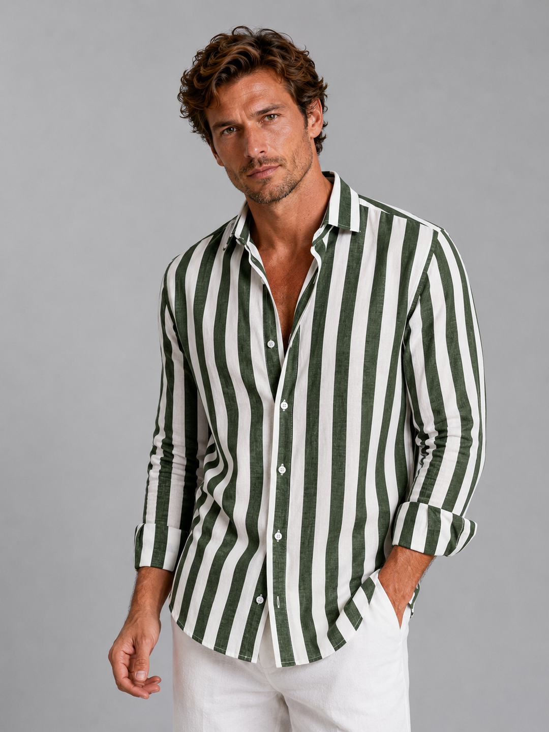Noah | Herren Streifenhemd im Leinen-Look mit lockerer Passform