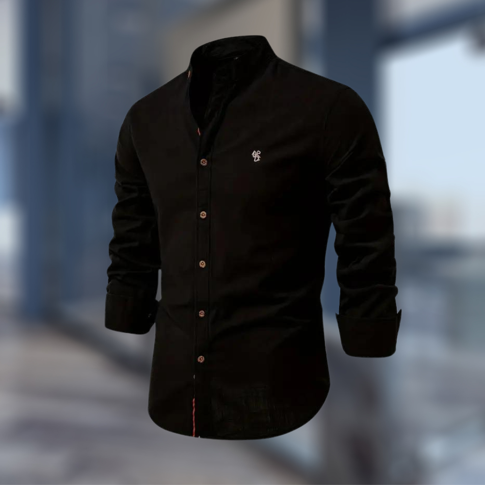 Leon | Men's Long Sleeve Polo Shirt with Stand-Up Collar