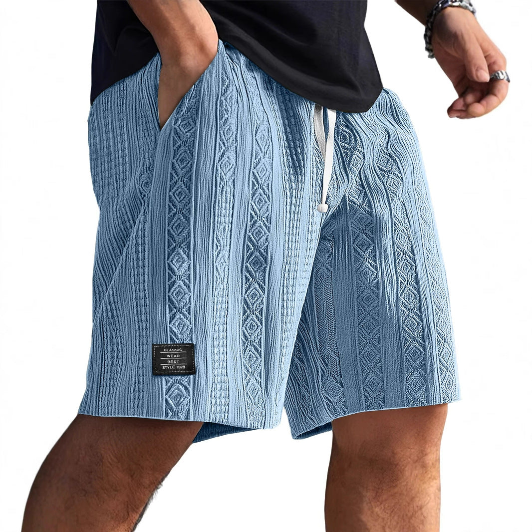 Herren Sommer-Shorts | Kordelzugbund und Strukturmuster | Lässiger Freizeitlook
