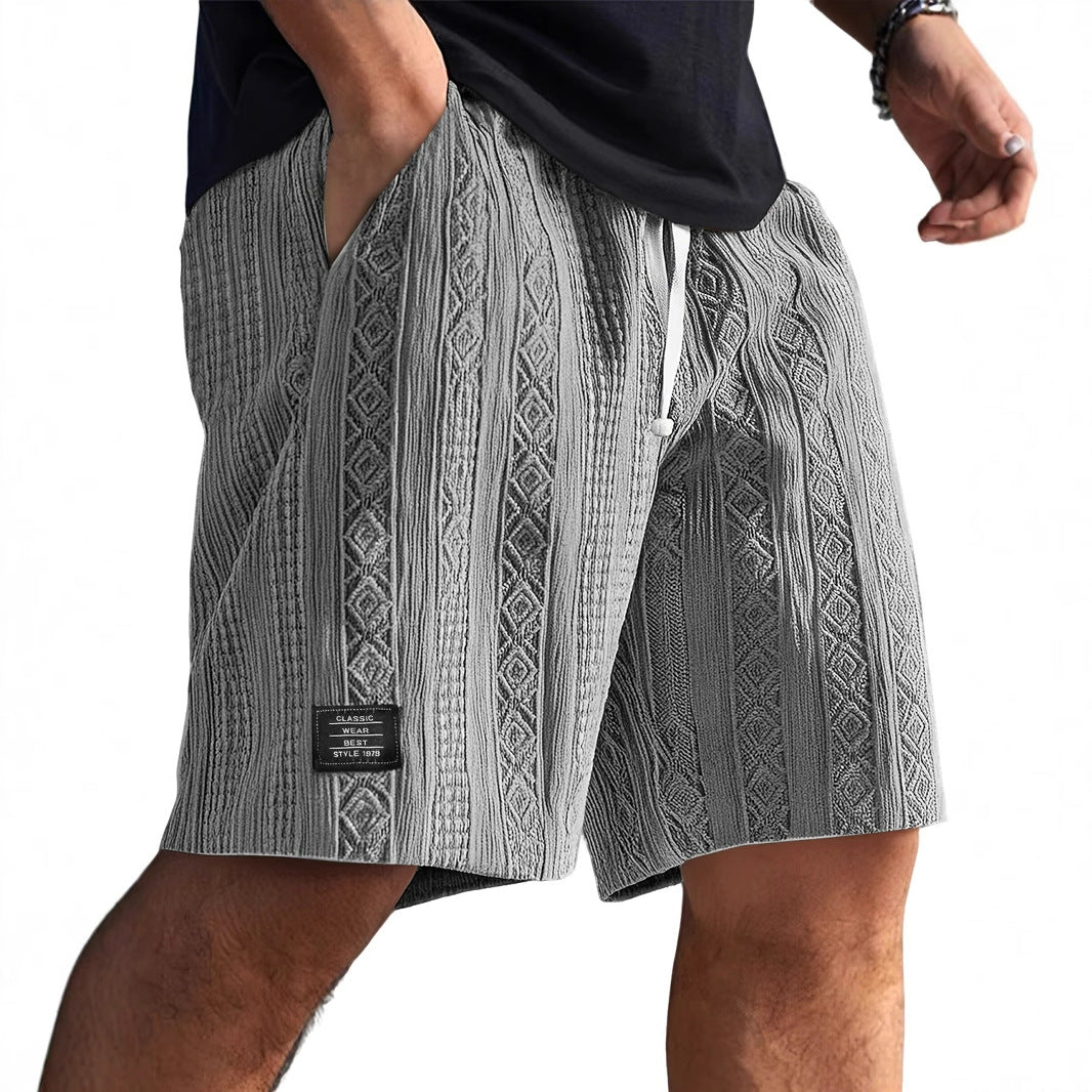 Herren Sommer-Shorts | Kordelzugbund und Strukturmuster | Lässiger Freizeitlook