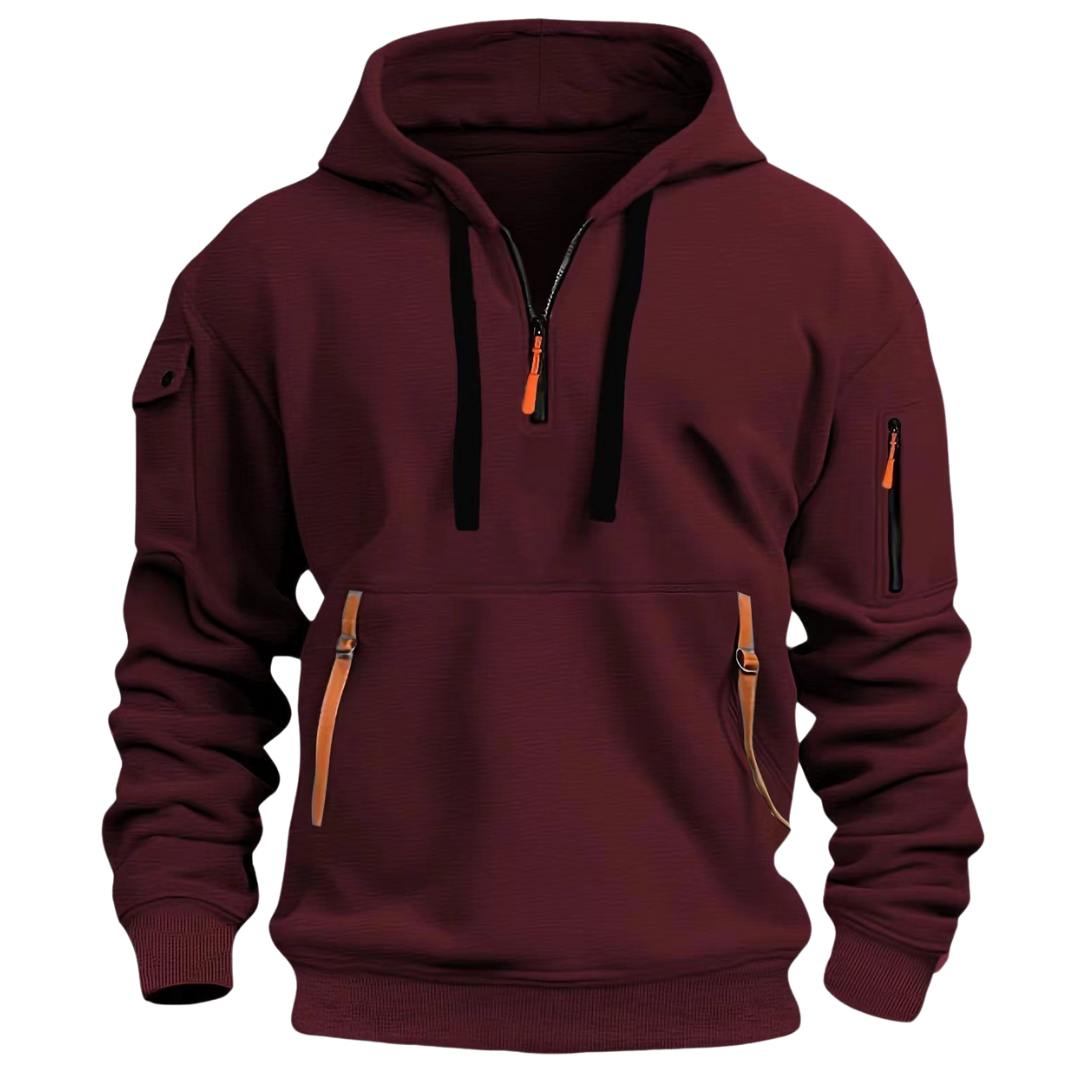 Hoodie für Herren mit Viertelreißverschluss - rot