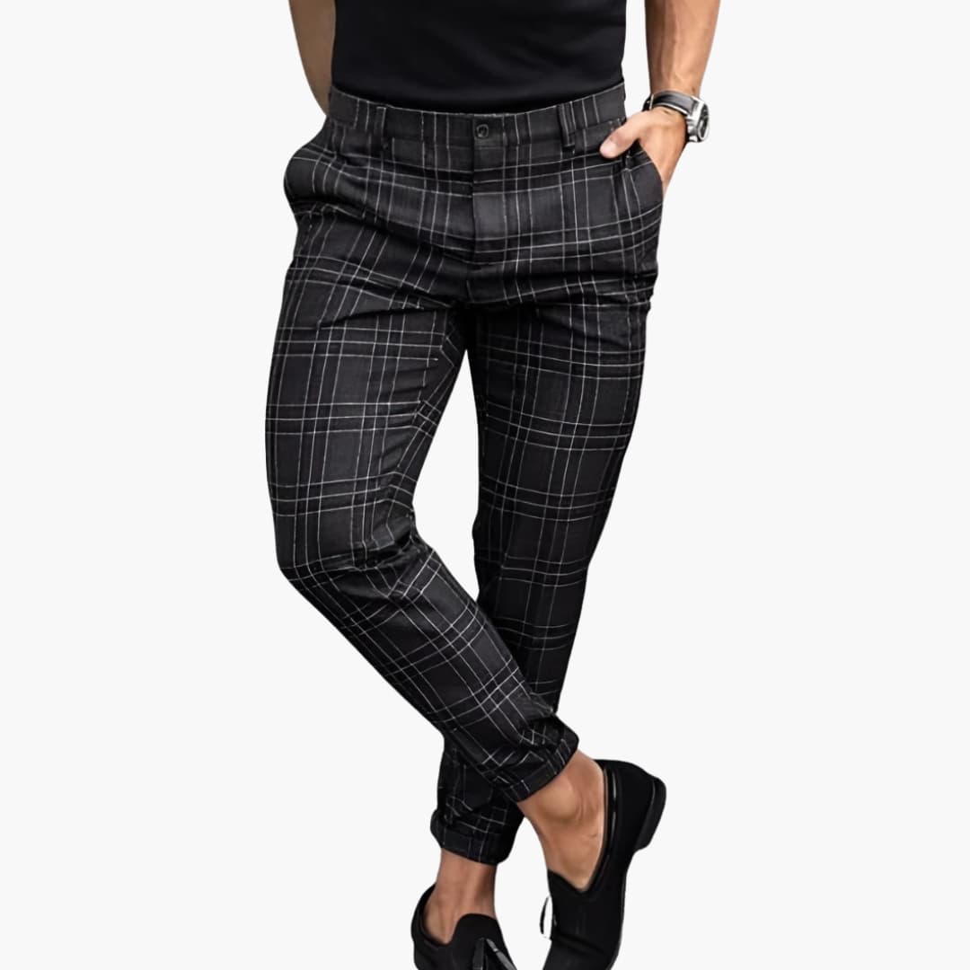 SwissFellas Herren Smart Casual Hose mit Karomuster, schmale Passform