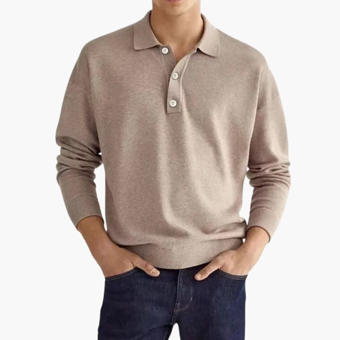 SwissFellas Herren Poloshirt mit Langarm und Knopfleiste, reguläre Passform