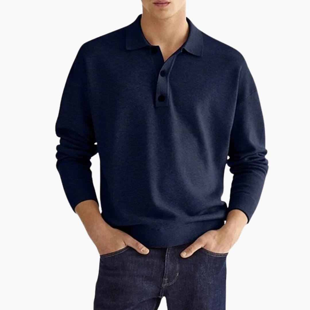 SwissFellas Herren Poloshirt mit Langarm und Knopfleiste, reguläre Passform