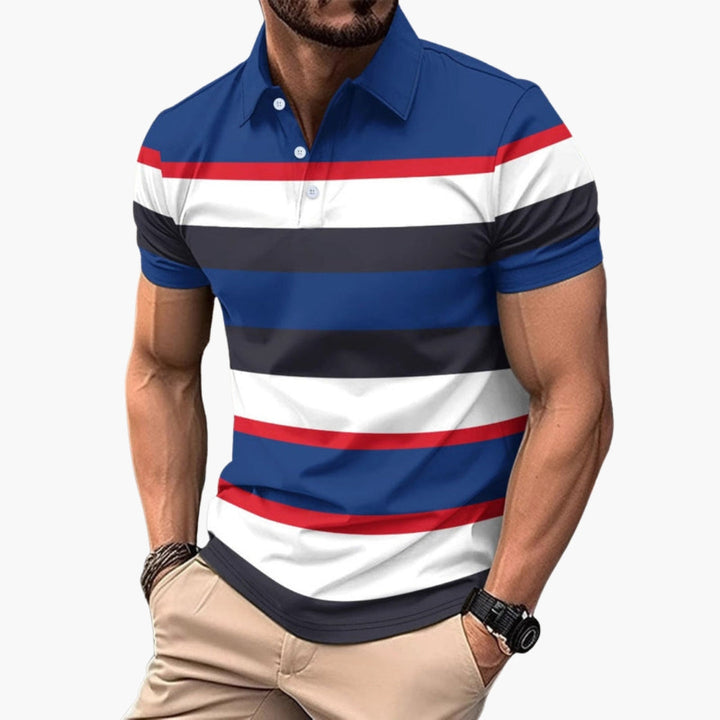 SwissFellas Herren Poloshirt mit Kurzarm und Streifenmuster, reguläre Passform
