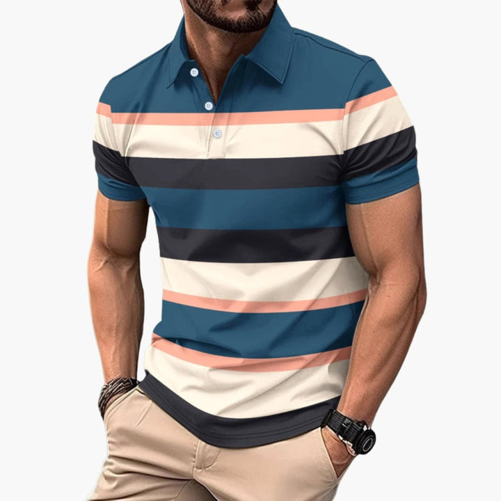 SwissFellas Herren Poloshirt mit Kurzarm und Streifenmuster, reguläre Passform