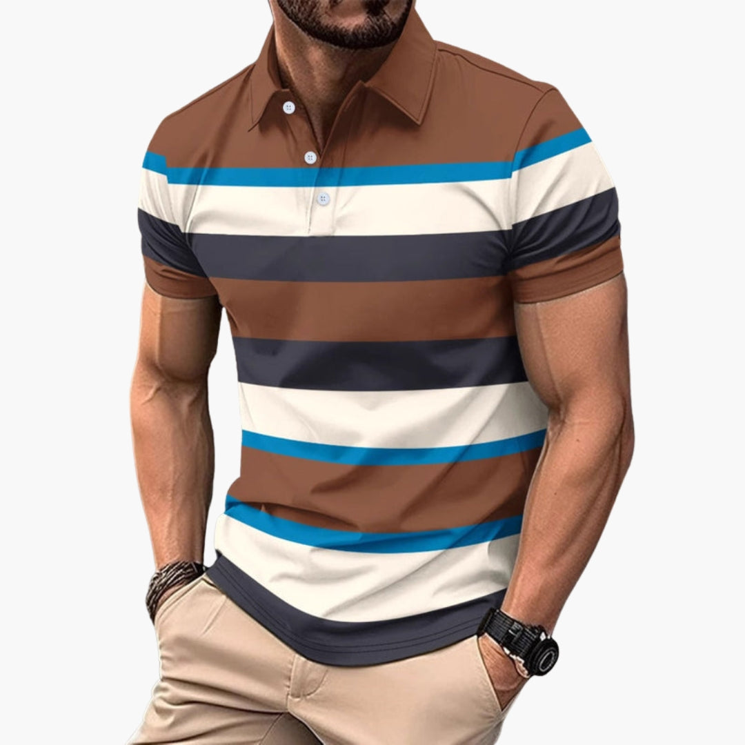 SwissFellas Herren Poloshirt mit Kurzarm und Streifenmuster, reguläre Passform