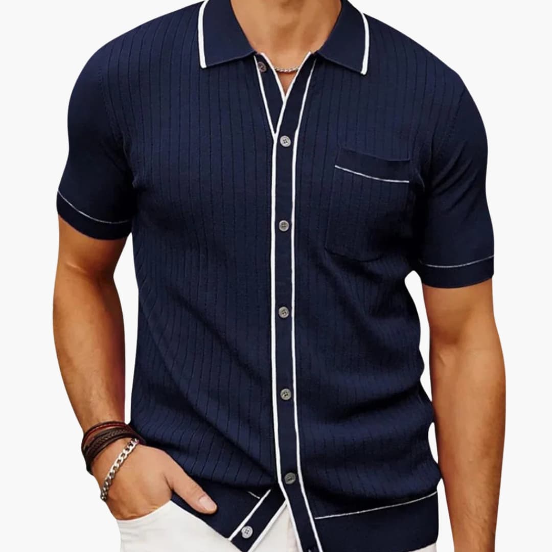 SwissFellas Herren Strick Poloshirt mit Kurzarm und Kontrastdetails, reguläre Passform