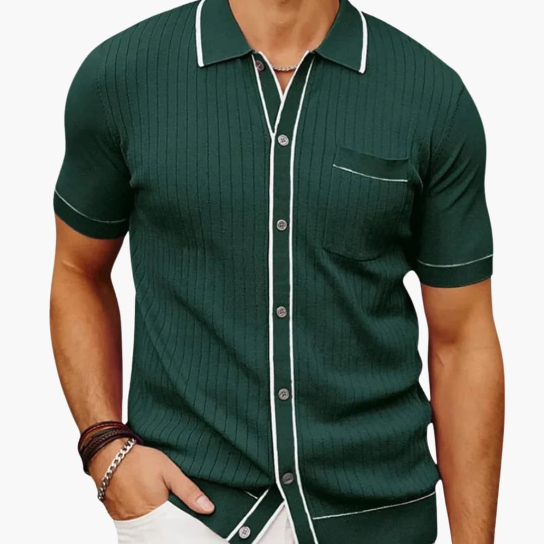 SwissFellas Herren Strick Poloshirt mit Kurzarm und Kontrastdetails, reguläre Passform