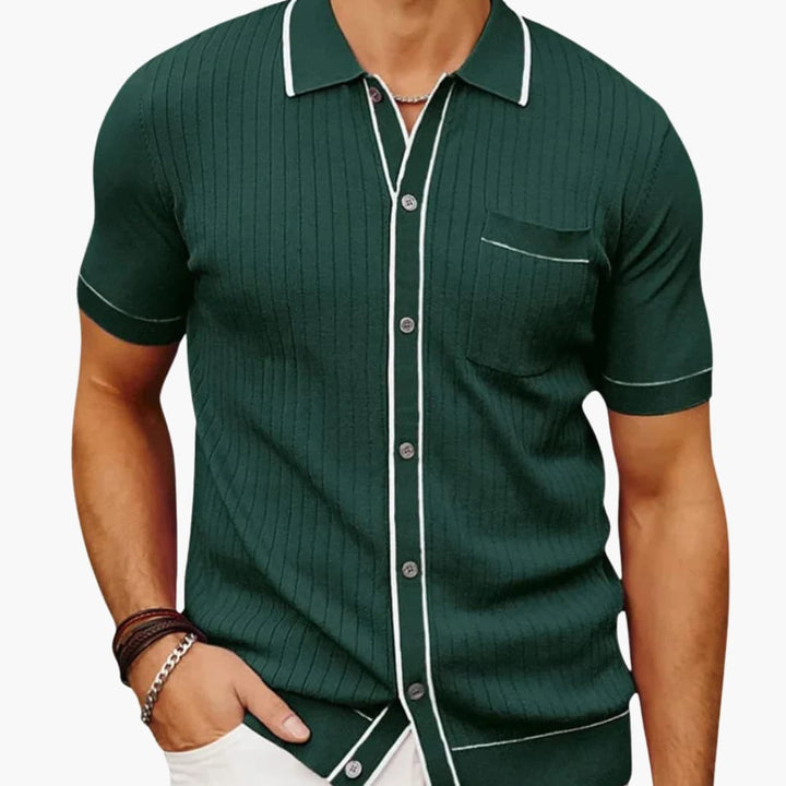 SwissFellas Herren Strick Poloshirt mit Kurzarm und Kontrastdetails, reguläre Passform