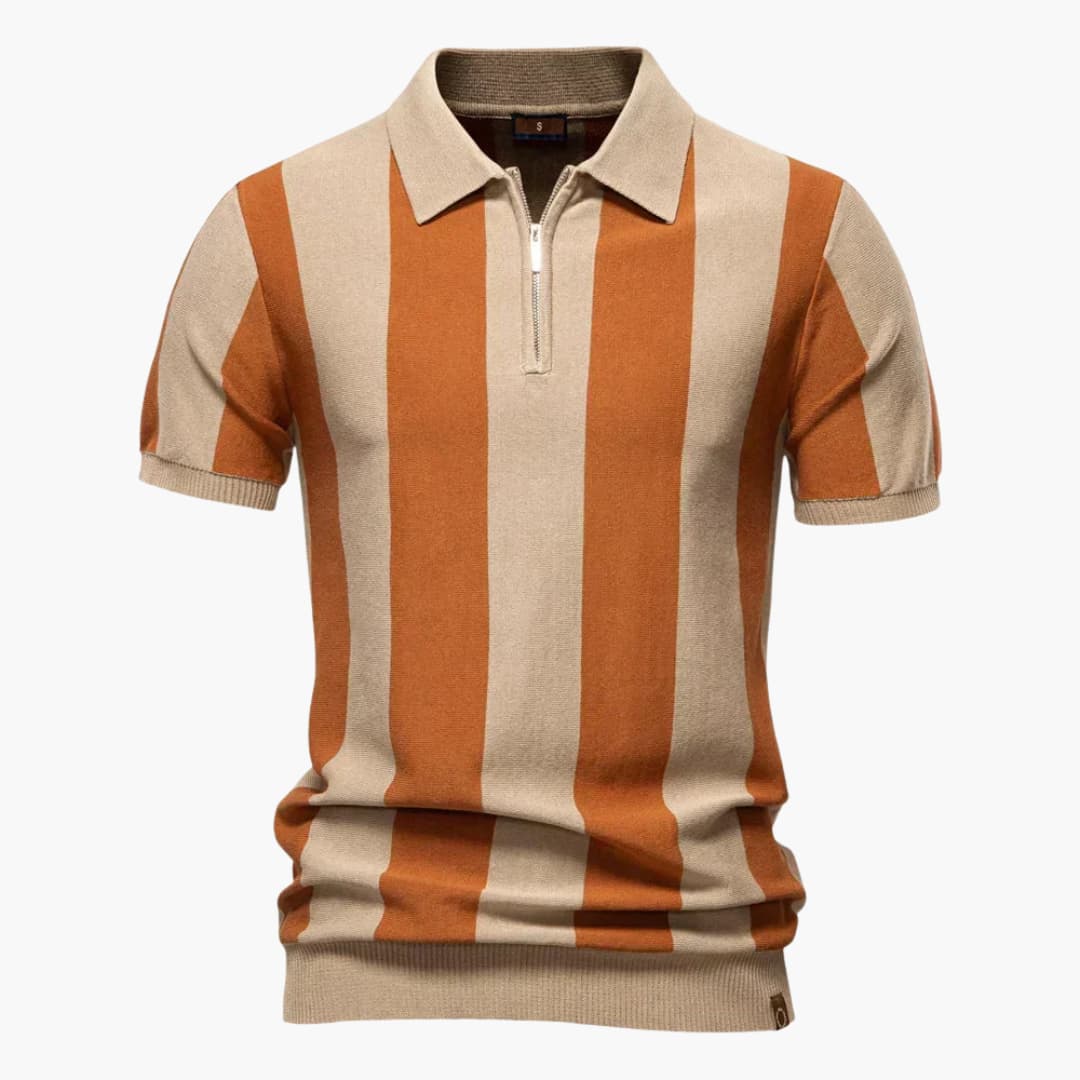 SwissFellas Herren Poloshirt mit Reissverschluss und Streifenmuster, reguläre Passform