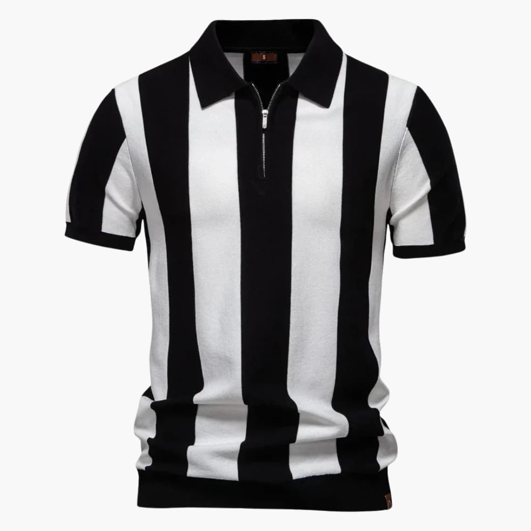 SwissFellas Herren Poloshirt mit Reissverschluss und Streifenmuster, reguläre Passform