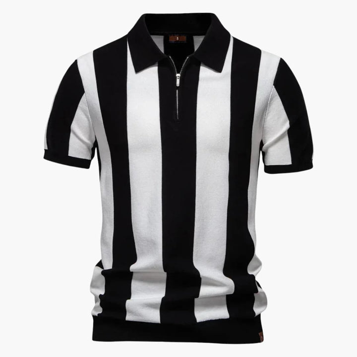 SwissFellas Herren Poloshirt mit Reissverschluss und Streifenmuster, reguläre Passform