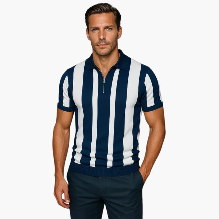 SwissFellas Herren Poloshirt mit Reissverschluss und Streifenmuster, reguläre Passform