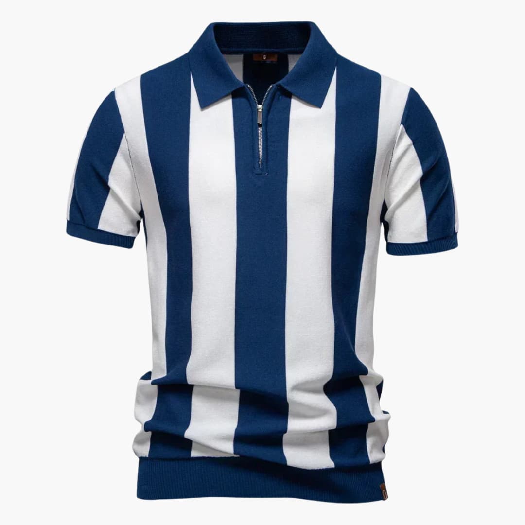 SwissFellas Herren Poloshirt mit Reissverschluss und Streifenmuster, reguläre Passform