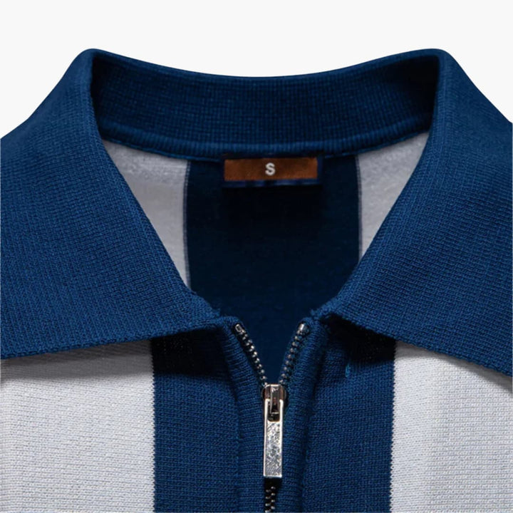 SwissFellas Herren Poloshirt mit Reissverschluss und Streifenmuster, reguläre Passform