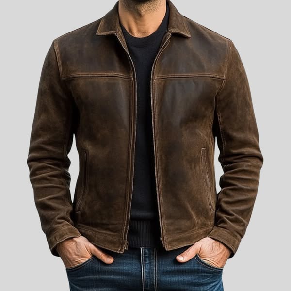 Herren Jacke im Leder-Look mit Reißverschluss - braun