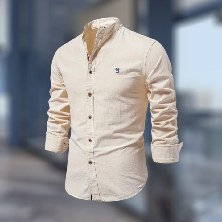 Leon | Men's Long Sleeve Polo Shirt with Stand-Up Collar