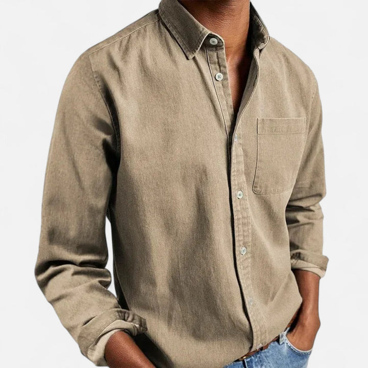 Hemd für Herren mit Slim-Fit Schnitt und langen Ärmeln - khaki
