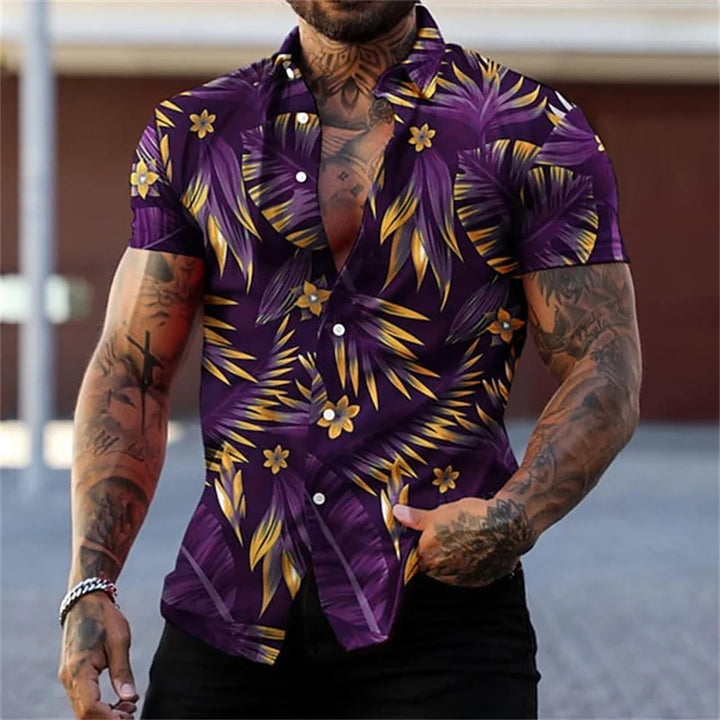 Anton | Hawaii Hemd mit Gold Blatt Print