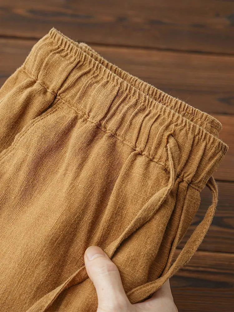 Casual Cotton Linen Chino Pants Men Wide Leg Lightweight Baggy Cotton Sweatpants Male Sport Jogger Straight Work Trousers