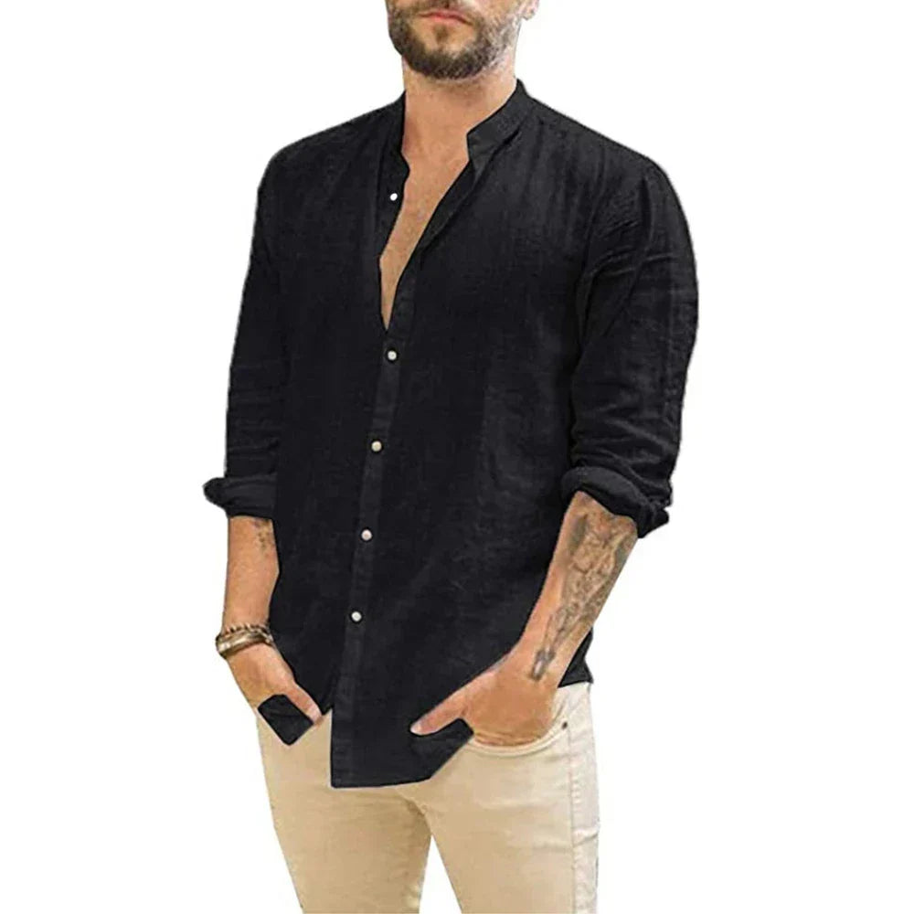 SwissFellas Herren Henley Hemd mit Langarm und Knopfleiste, reguläre Passform