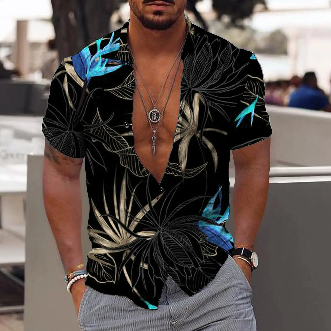 Nicolas | Hawaii Hemd mit Blatt Print
