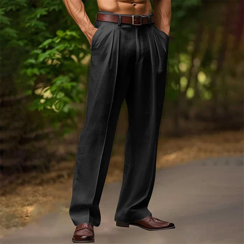 Herren Anzughose mit hoher Taille und Falten | Seitentaschen