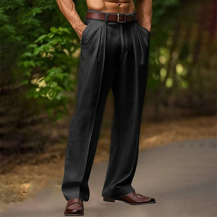 Herren Anzughose mit hoher Taille und Falten | Seitentaschen