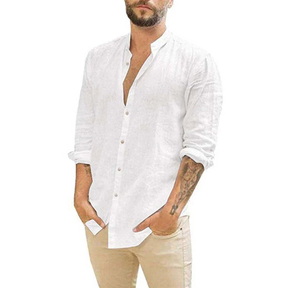 SwissFellas Herren Henley Hemd mit Langarm und Knopfleiste, reguläre Passform