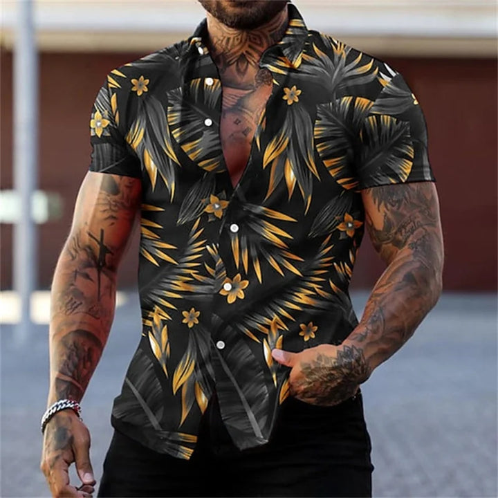 Anton | Hawaii Hemd mit Gold Blatt Print